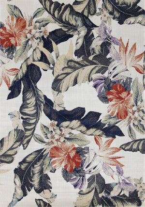 HomeRoots 5' Cream Botanical Leaves Area Rug with Brick Red and Green Accents for Stylish Home Décor 5' X 8' 660176