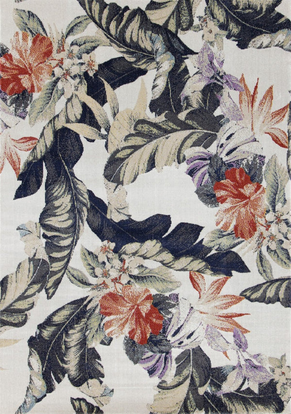 HomeRoots 5' Cream Botanical Leaves Area Rug with Brick Red and Green Accents for Stylish Home Décor 5' X 8' 660176