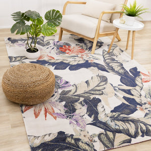 HomeRoots 8' Cream Botanical Leaves Area Rug - Brick-Red & Green Design for Cozy, Stylish Living Spaces 8' X 11' 660177