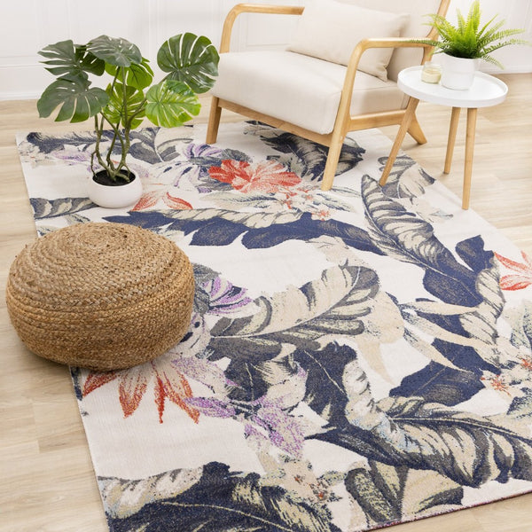 HomeRoots 8' Cream Botanical Leaves Area Rug - Brick-Red & Green Design for Cozy, Stylish Living Spaces 8' X 11' 660177