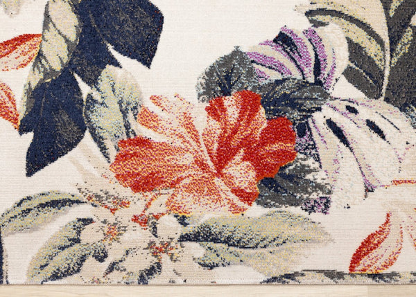 HomeRoots 8' Cream Botanical Leaves Area Rug - Brick-Red & Green Design for Cozy, Stylish Living Spaces 8' X 11' 660177