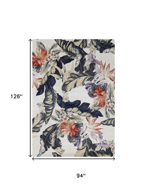 HomeRoots 8' Cream Botanical Leaves Area Rug - Brick-Red & Green Design for Cozy, Stylish Living Spaces 8' X 11' 660177