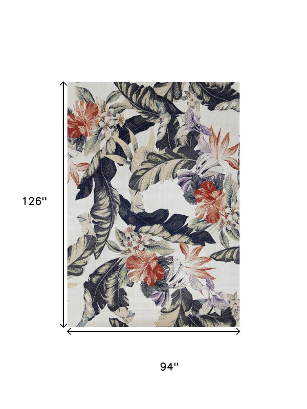 HomeRoots 8' Cream Botanical Leaves Area Rug - Brick-Red & Green Design for Cozy, Stylish Living Spaces 8' X 11' 660177