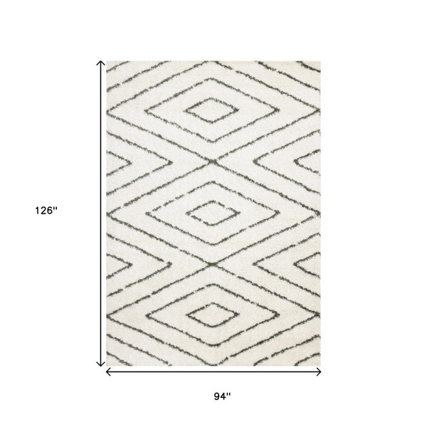 HomeRoots 8' Cream and Green Geometric Area Rug – Modern Design with Stain Resistance for Homes with Kids & Pets 8' X 11' 660179