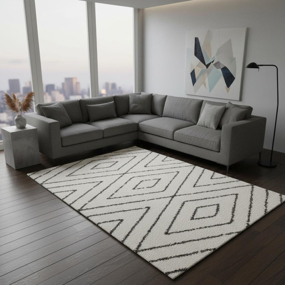 HomeRoots 8' Cream and Green Geometric Area Rug – Modern Design with Stain Resistance for Homes with Kids & Pets 8' X 11' 660179