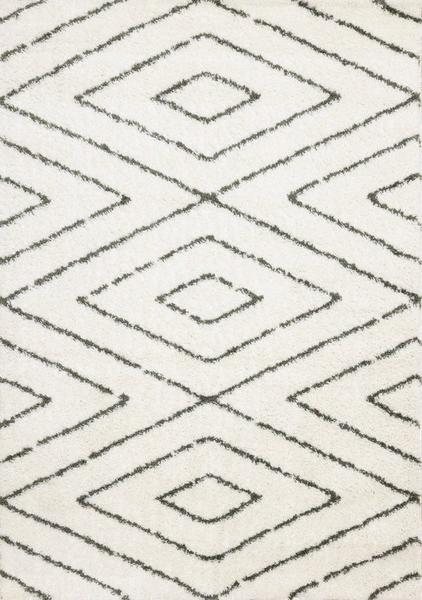 HomeRoots 8' Cream and Green Geometric Area Rug – Modern Design with Stain Resistance for Homes with Kids & Pets 8' X 11' 660179