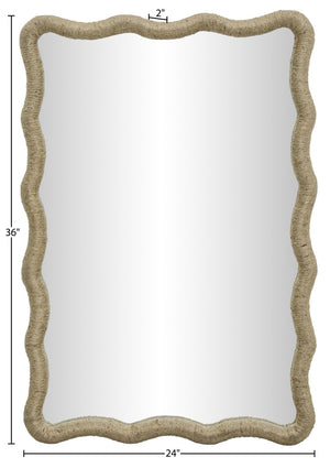 Meridian Furniture Meadow Jute Rope Wrapped Round Wall Mirror Handcrafted Wavy Frame for Boho Entryway Decor 24 inches 66017Natural-M