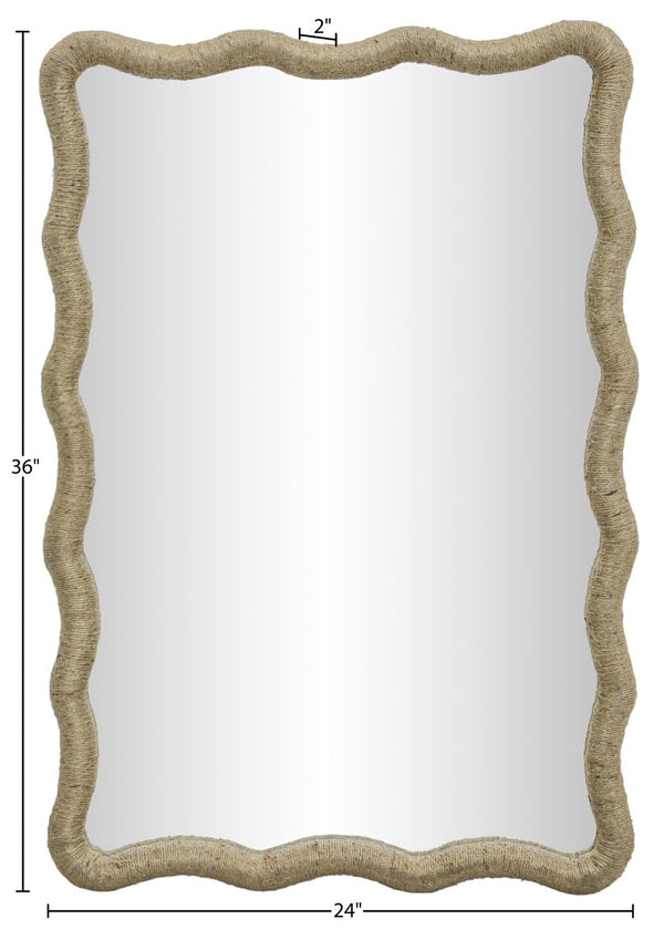 Meridian Furniture Meadow Jute Rope Wrapped Round Wall Mirror Handcrafted Wavy Frame for Boho Entryway Decor 24 inches 66017Natural-M