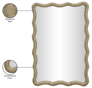 Meridian Furniture Meadow Jute Rope Wrapped Round Wall Mirror Handcrafted Wavy Frame for Boho Entryway Decor 24 inches 66017Natural-M