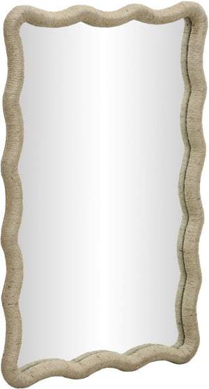 Meridian Furniture Meadow Jute Rope Wrapped Round Wall Mirror Handcrafted Wavy Frame for Boho Entryway Decor 24 inches 66017Natural-M