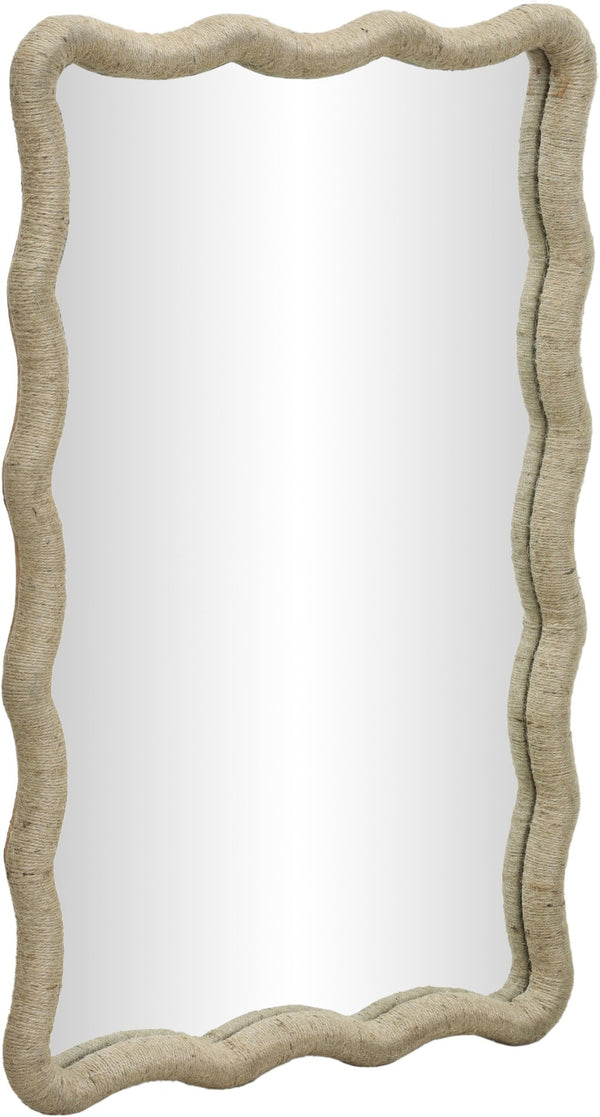 Meridian Furniture Meadow Jute Rope Wrapped Round Wall Mirror Handcrafted Wavy Frame for Boho Entryway Decor 24 inches 66017Natural-M