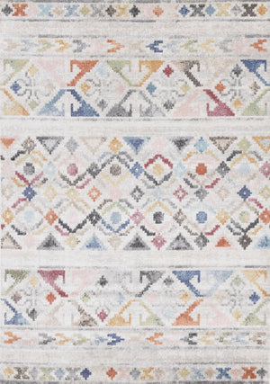 HomeRoots 5' Modern Tribal Area Rug in Cream, Blue & Green - Durable, Stain-Resistant for Family Spaces 5' X 8' 660180