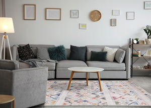 HomeRoots 5' Modern Tribal Area Rug in Cream, Blue & Green - Durable, Stain-Resistant for Family Spaces 5' X 8' 660180