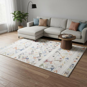 HomeRoots 8' Cream Blue and Green Tribal Area Rug - Soft, Stain-Resistant, Perfect for High-Traffic Spaces! 8' X 11' 660181