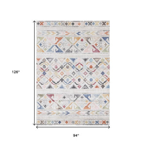 HomeRoots 8' Cream Blue and Green Tribal Area Rug - Soft, Stain-Resistant, Perfect for High-Traffic Spaces! 8' X 11' 660181