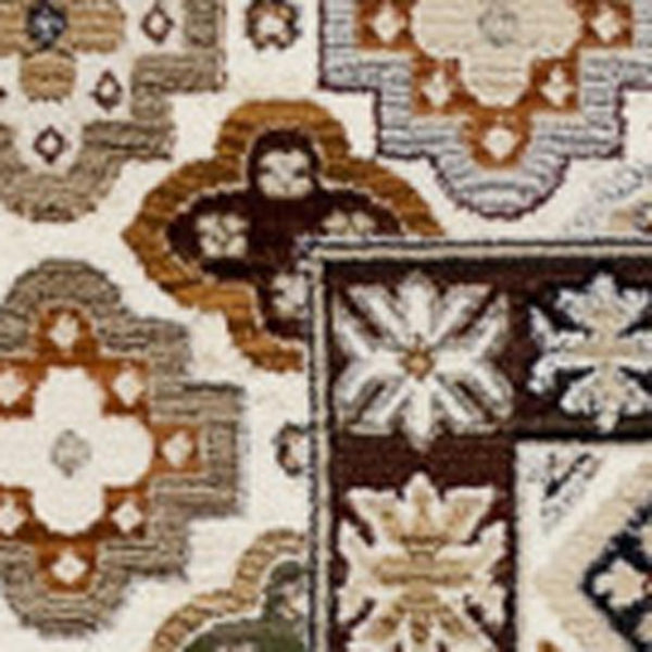 HomeRoots 5' Elegant Cream Brown and Tan Oriental Area Rug - Durable, Stain-Resistant Design for Any Space 5' X 8' 660182