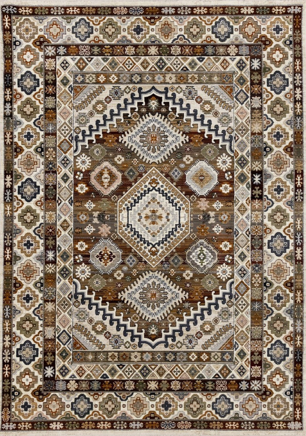 HomeRoots 5' Elegant Cream Brown and Tan Oriental Area Rug - Durable, Stain-Resistant Design for Any Space 5' X 8' 660182