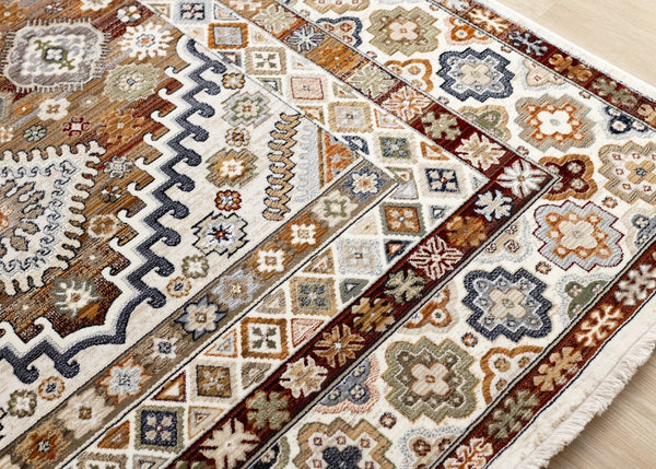 HomeRoots 5' Elegant Cream Brown and Tan Oriental Area Rug - Durable, Stain-Resistant Design for Any Space 5' X 8' 660182
