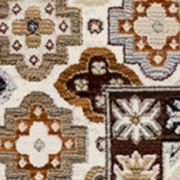 HomeRoots 5' Elegant Cream Brown and Tan Oriental Area Rug - Durable, Stain-Resistant Design for Any Space 5' X 8' 660182