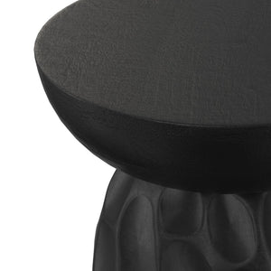 English Elm Boyd Solid Mango Wood Accent Table Hand Carved Geometric Matte Black Sculptural Side B136P414668