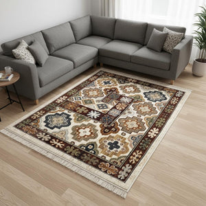HomeRoots 8' Elegant Cream Brown Tan Oriental Area Rug - Durable, Stain-Resistant Design for Modern Spaces 8' X 10' 660183
