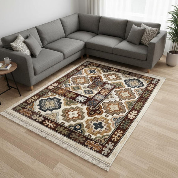 HomeRoots 8' Elegant Cream Brown Tan Oriental Area Rug - Durable, Stain-Resistant Design for Modern Spaces 8' X 10' 660183