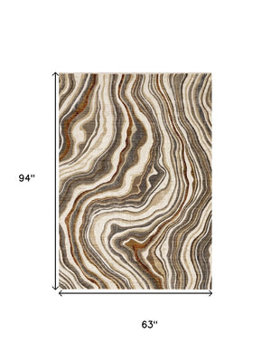 HomeRoots 5' Cream and Beige Abstract Area Rug - Soft, Durable, Stain-Resistant for Modern Living Spaces 5' X 8' 660184