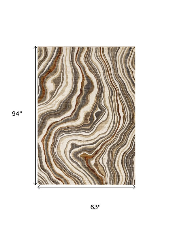 HomeRoots 5' Cream and Beige Abstract Area Rug - Soft, Durable, Stain-Resistant for Modern Living Spaces 5' X 8' 660184