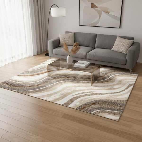 HomeRoots 5' Cream and Beige Abstract Area Rug - Soft, Durable, Stain-Resistant for Modern Living Spaces 5' X 8' 660184