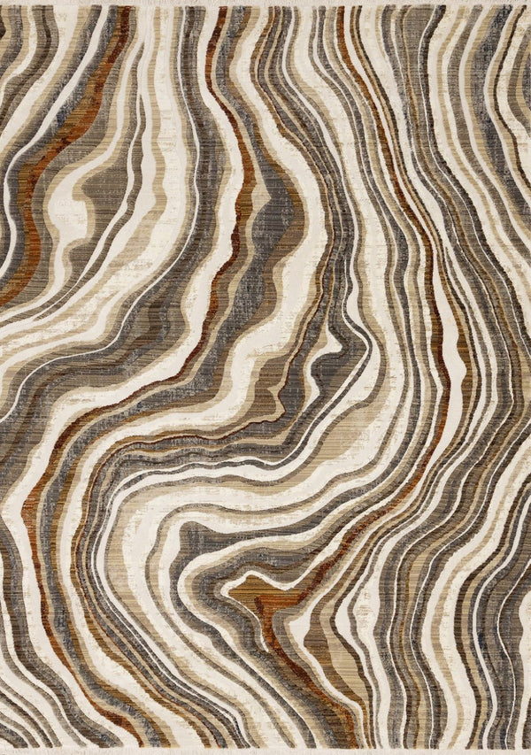 HomeRoots 5' Cream and Beige Abstract Area Rug - Soft, Durable, Stain-Resistant for Modern Living Spaces 8' X 10' 660185