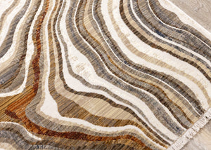HomeRoots 5' Cream and Beige Abstract Area Rug - Soft, Durable, Stain-Resistant for Modern Living Spaces 8' X 10' 660185