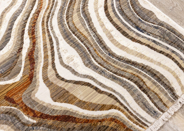 HomeRoots 5' Cream and Beige Abstract Area Rug - Soft, Durable, Stain-Resistant for Modern Living Spaces 8' X 10' 660185