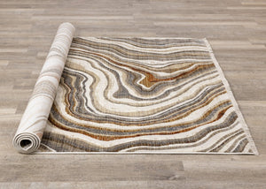 HomeRoots 5' Cream and Beige Abstract Area Rug - Soft, Durable, Stain-Resistant for Modern Living Spaces 8' X 10' 660185