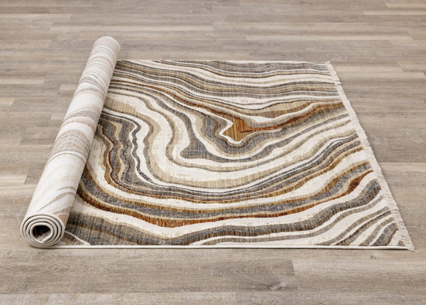 HomeRoots 5' Cream and Beige Abstract Area Rug - Soft, Durable, Stain-Resistant for Modern Living Spaces 8' X 10' 660185