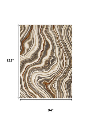 HomeRoots 5' Cream and Beige Abstract Area Rug - Soft, Durable, Stain-Resistant for Modern Living Spaces 8' X 10' 660185
