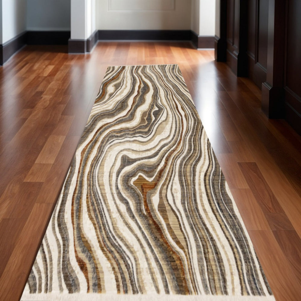 HomeRoots 8' Modern Cream and Beige Abstract Runner Rug for High-Traffic Areas – Stylish, Durable, and Easy Care 2' X 8' 660186