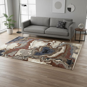 HomeRoots 5' Modern Abstract Area Rug in Beige, Blue & Black - Stylish, Durable, Stain-Resistant Design for Any Room 5' X 8' 660187