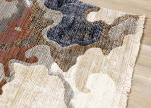 HomeRoots 5' Modern Abstract Area Rug in Beige, Blue & Black - Stylish, Durable, Stain-Resistant Design for Any Room 5' X 8' 660187