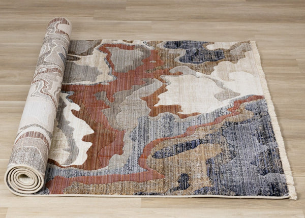 HomeRoots 5' Modern Abstract Area Rug in Beige, Blue & Black - Stylish, Durable, Stain-Resistant Design for Any Room 5' X 8' 660187