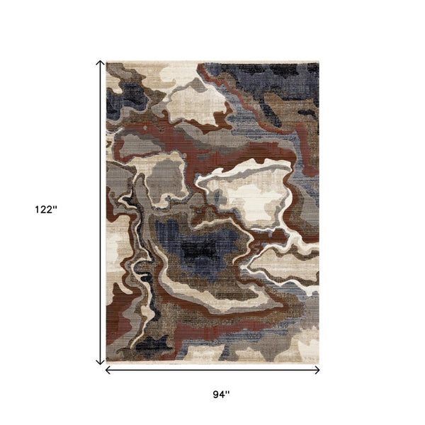HomeRoots 8' Abstract Area Rug in Beige, Blue, and Black - Modern Design for Comfort, Style & Easy Maintenance 8' X 10' 660188