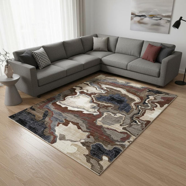 HomeRoots 8' Abstract Area Rug in Beige, Blue, and Black - Modern Design for Comfort, Style & Easy Maintenance 8' X 10' 660188