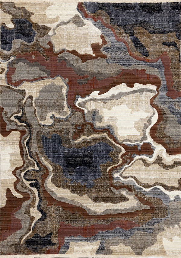 HomeRoots 8' Abstract Area Rug in Beige, Blue, and Black - Modern Design for Comfort, Style & Easy Maintenance 8' X 10' 660188