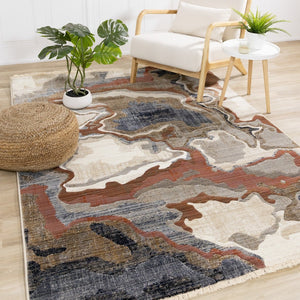 HomeRoots 8' Abstract Area Rug in Beige, Blue, and Black - Modern Design for Comfort, Style & Easy Maintenance 8' X 10' 660188