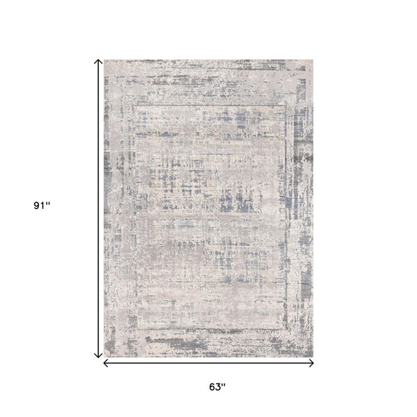HomeRoots 5' Abstract Area Rug in Gray-Blue and Beige - Modern, Durable, Stain-Resistant for High Traffic Areas 5' X 8' 660189
