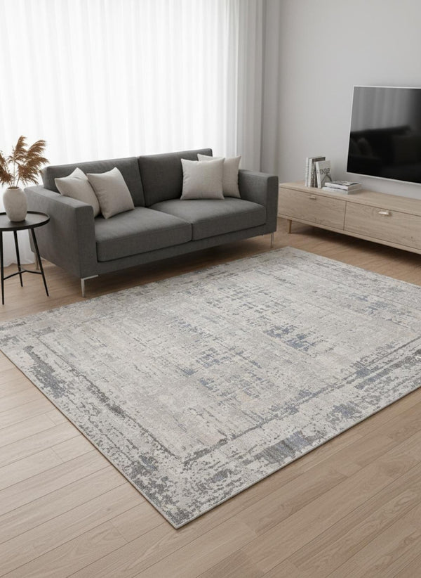 HomeRoots 5' Abstract Area Rug in Gray-Blue and Beige - Modern, Durable, Stain-Resistant for High Traffic Areas 5' X 8' 660189