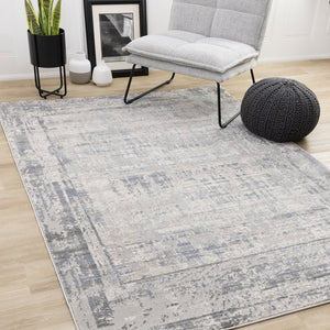 HomeRoots 5' Abstract Area Rug in Gray-Blue and Beige - Modern, Durable, Stain-Resistant for High Traffic Areas 5' X 8' 660189