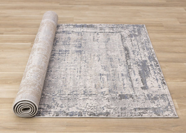 HomeRoots 5' Abstract Area Rug in Gray-Blue and Beige - Modern, Durable, Stain-Resistant for High Traffic Areas 5' X 8' 660189