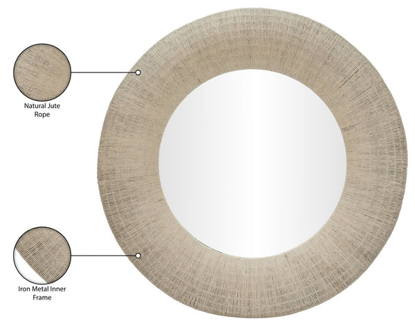 Meridian Furniture Meadow Jute Rope Wrapped Round Wall Mirror Handcrafted Wavy Frame for Boho Entryway Decor 36 inches 66018Natural-M