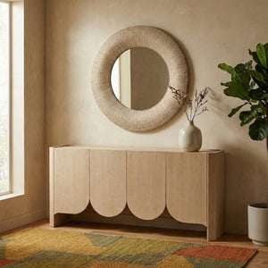 Meridian Furniture Meadow Jute Rope Wrapped Round Wall Mirror Handcrafted Wavy Frame for Boho Entryway Decor 36 inches 66018Natural-M