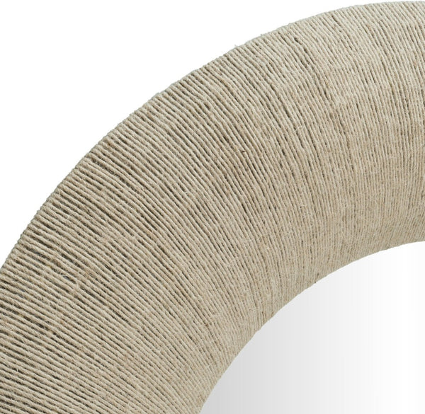 Meridian Furniture Meadow Jute Rope Wrapped Round Wall Mirror Handcrafted Wavy Frame for Boho Entryway Decor 36 inches 66018Natural-M